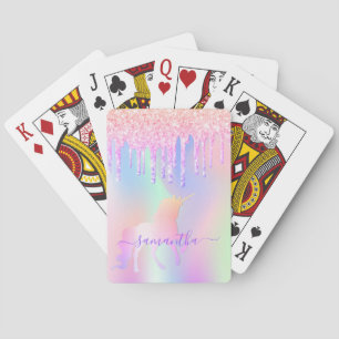 Unicorn regenbooglitter druipt monogram pokerkaarten
