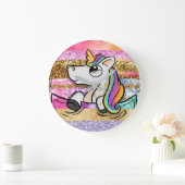 Unicorn regenbooglitter penseelstreken korrelig grote klok (Huis)