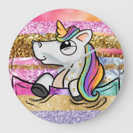 Unicorn regenbooglitter penseelstreken korrelig grote klok