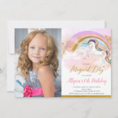 Unicorn regenboogroze goudpastelfoto kaart (Voorkant)