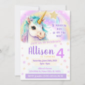 Unicorn regenboogroze verjaardaguitnodiging kaart (Voorkant)