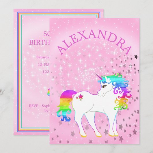 Unicorn regenboogroze zondag kaart (Voorkant / Achterkant)