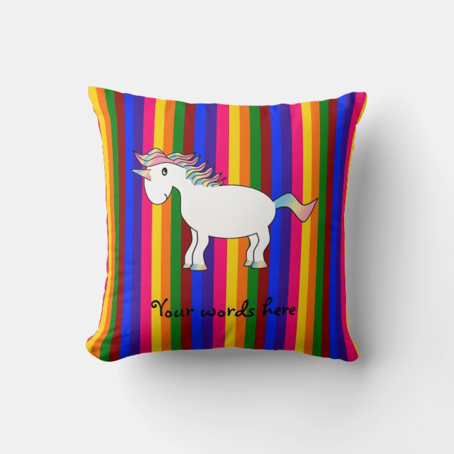 Unicorn regenboogstrepen kussen (Voorkant)