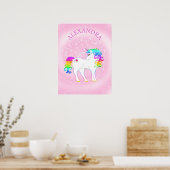 Unicorn Regenboogwisser Magische Roze Cute Poster (Keuken)