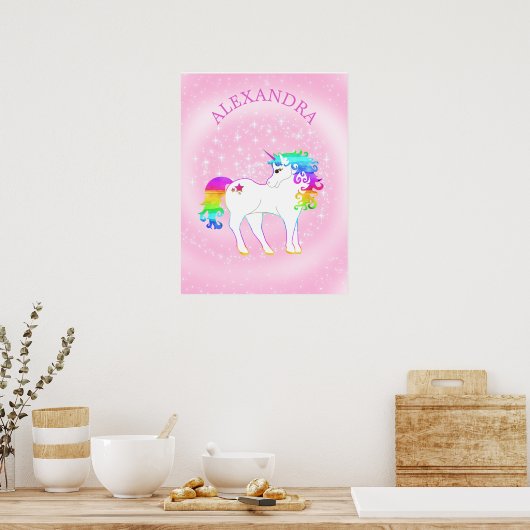 Unicorn Regenboogwisser Magische Roze Cute Poster (Keuken)