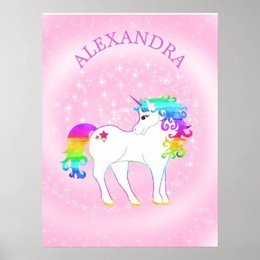 Unicorn Regenboogwisser Magische Roze Cute Poster (Voorkant)