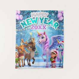  Unicorn & Reindeer Kids New Year  Party Backdrop Wandkleed