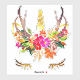 Unicorn Reindeer Lashes Floral Deer Antlers Sticker