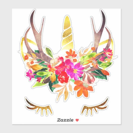 Unicorn Reindeer Lashes Floral Deer Antlers Sticker (Vel)