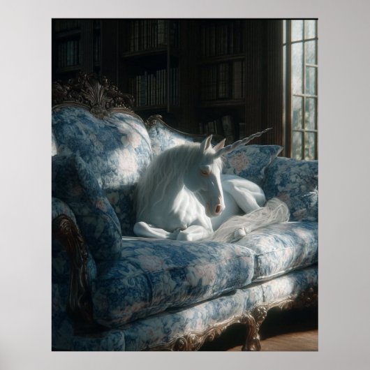 Unicorn Resting on Floral Sofa Poster (Voorkant)
