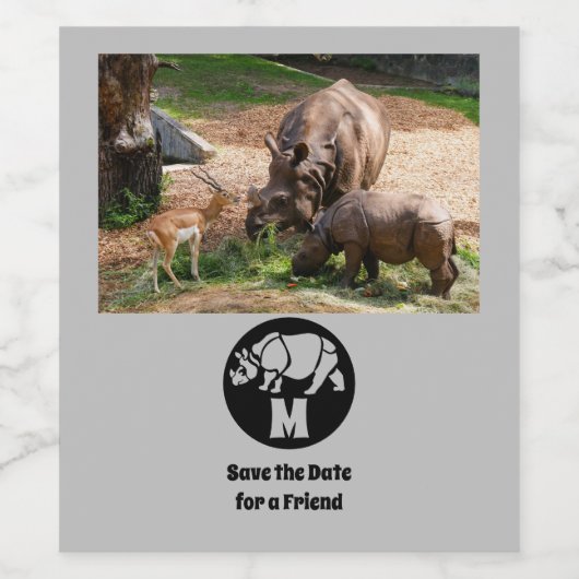 Unicorn Rhino Silhouette Monogram Wijn Etiket (Enkel label)