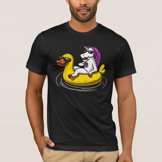Unicorn Riding Bath Duck Float Funny Pool T-shirt (Voorkant)
