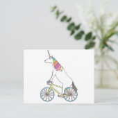 Unicorn Riding Bike W/Unicorn Horn Spoked Wheels Briefkaart (Staand voorkant)
