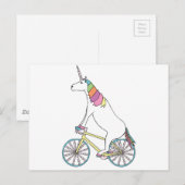 Unicorn Riding Bike W/Unicorn Horn Spoked Wheels Briefkaart (Voorkant / Achterkant)