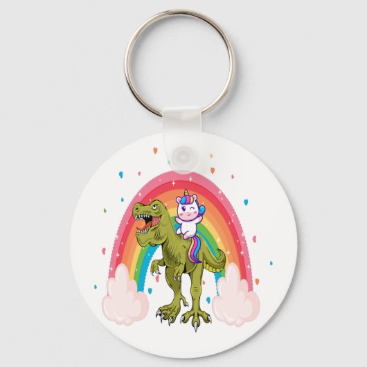Unicorn Riding Dinosaur Basic Button Sleutelhanger (Voorkant)