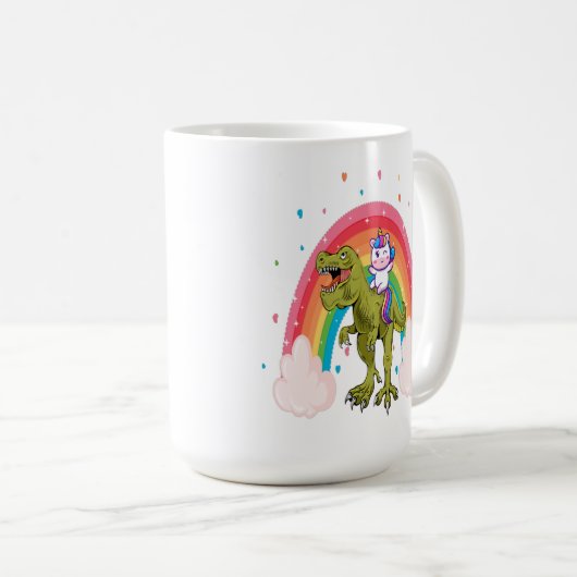 Unicorn Riding Dinosaur Coffee Mok (Voorkant rechts)