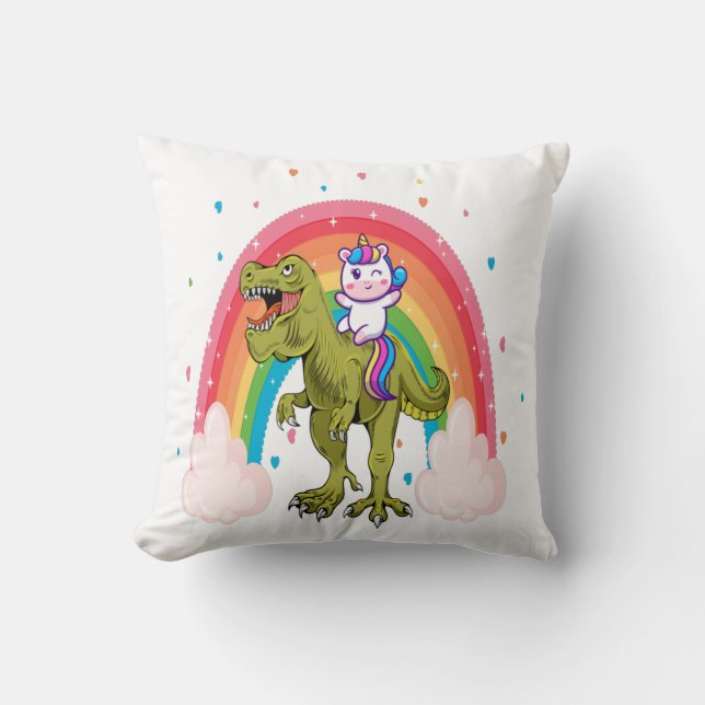 Unicorn Riding Dinosaur Kussen (Voorkant)