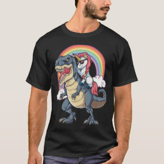 Unicorn Riding Dinosaur liefdesvader T-shirt