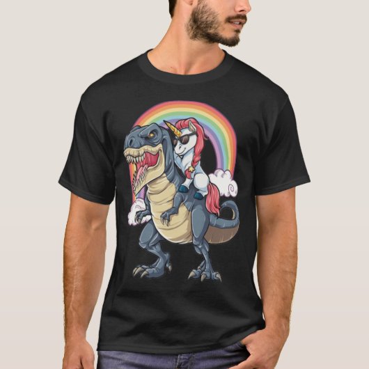 Unicorn Riding Dinosaur liefdesvader T-shirt (Voorkant)