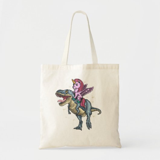 Unicorn Riding Dinosaur T Rex Tote Bag (Voorkant)