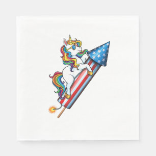 Unicorn Riding Fireworks American USA Vlag 4de van Servet