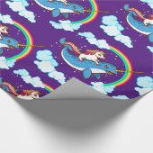 Unicorn Riding Narwhal Cadeaupapier (Hoek)