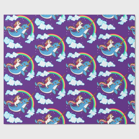 Unicorn Riding Narwhal Cadeaupapier (Vlak)