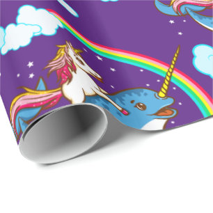 Unicorn Riding Narwhal Cadeaupapier