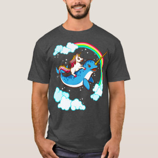Unicorn Riding Narwhal Cute Magical T-shirt