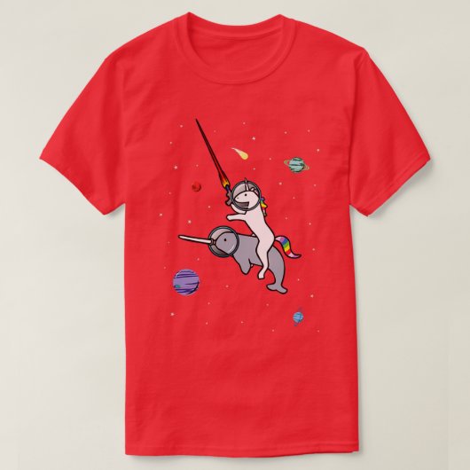 Unicorn Riding Narwhal in de ruimte T-shirt (Design voorkant)