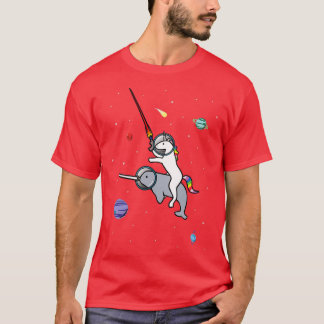 Unicorn Riding Narwhal in de ruimte T-shirt