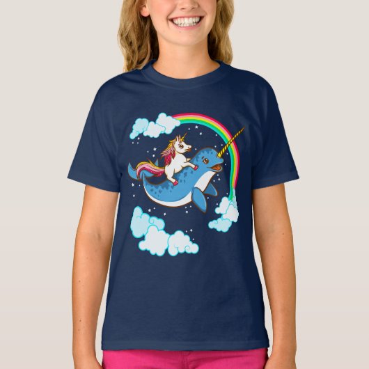Unicorn Riding Narwhal T-shirt (Voorkant)