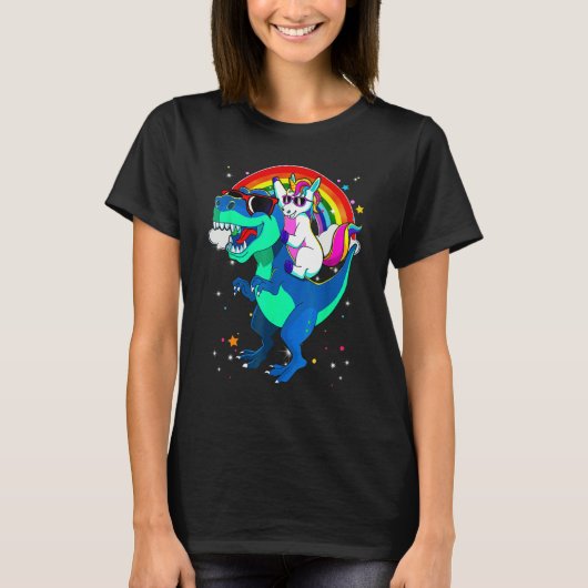 Unicorn Riding Rex Dinosaur Boys Girls Man T-shirt (Voorkant)