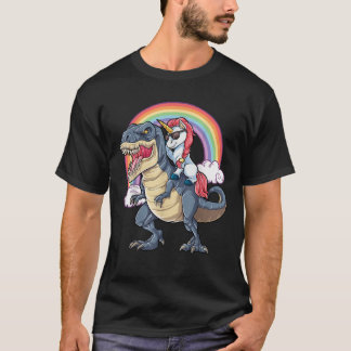 Unicorn Riding T rex Dinosaur Boys Girls Kids Gift T-shirt