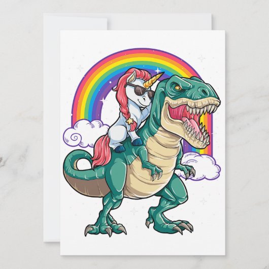 Unicorn Riding T rex Dinosaur Boys Girls Mannen Vr Kaart (Voorkant)