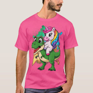 Unicorn Riding T Rex Dinosaur Boys Girls Mannen Vr T-shirt