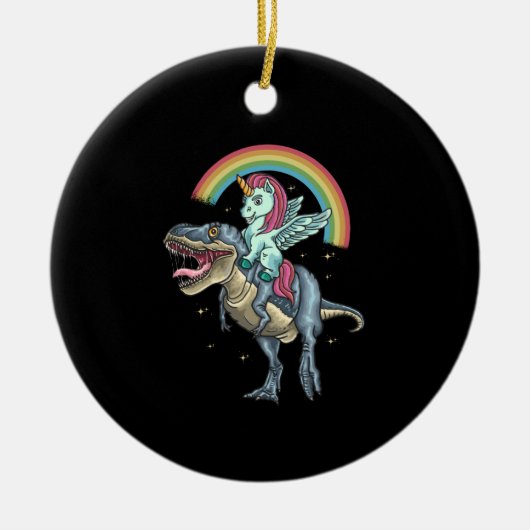 Unicorn Riding T rex Dinosaur Keramisch Ornament (Voorkant)