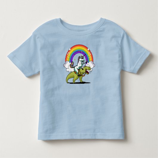Unicorn Riding T-Rex Dinosaur Magische Regenboog Kinder Shirts (Voorkant)