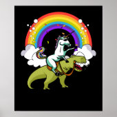 Unicorn Riding T-Rex Dinosaur Magische Regenboog Poster (Voorkant)