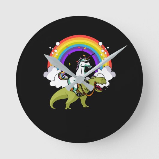 Unicorn Riding T-Rex Dinosaur Magische Regenboog Ronde Klok (Voorkant)
