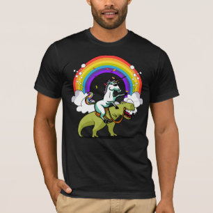Unicorn Riding T-Rex Dinosaur Magische Regenboog T-shirt