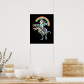Unicorn Riding T rex Dinosaur Poster (Keuken)