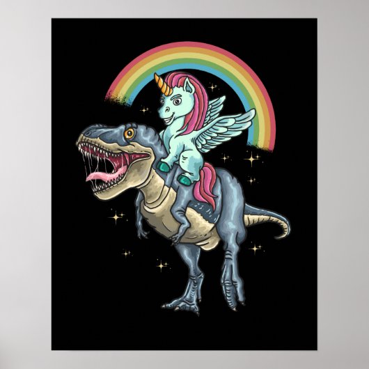 Unicorn Riding T rex Dinosaur Poster (Voorkant)