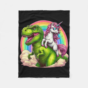 Unicorn Riding T-rex dinosaurus met regenboogfanta Fleece Deken
