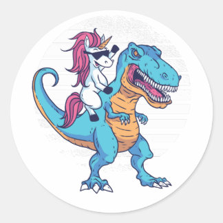 Unicorn Riding T-Rex Ronde Sticker