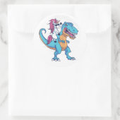 Unicorn Riding T-Rex Ronde Sticker (Tas)