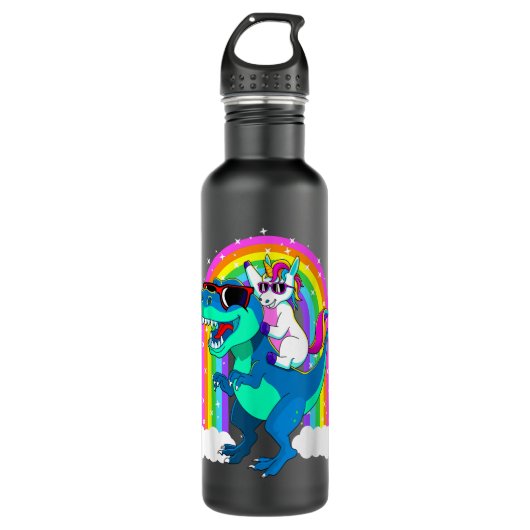 Unicorn Riding Trex Dinosaur Girls Boys Kids Men 1 Waterfles (Voorkant)