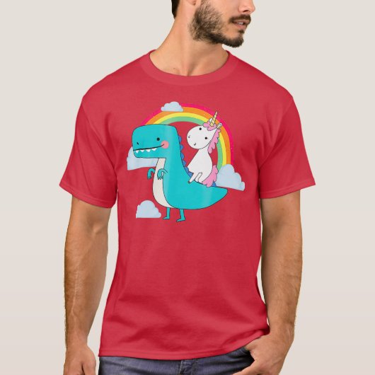 Unicorn Riding TRex Dinosaur Rainbow T-shirt (Voorkant)