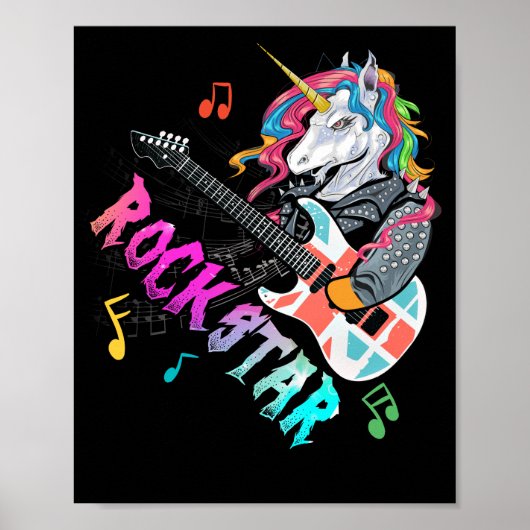 Unicorn Rock star Guitar Rockin' Music Singer Poster (Voorkant)