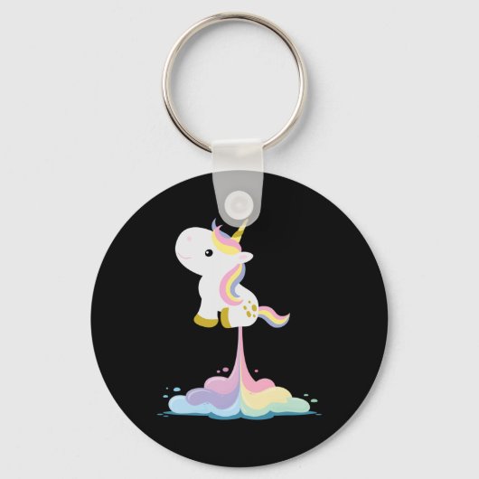Unicorn Rocket Rainbow Clouds Sleutelhanger (Voorkant)